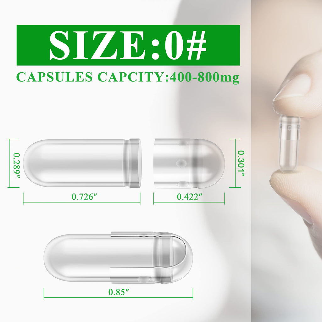 wananfu Size 0 Empty Capsules Vegetarian (1000 Count) Bundle with Micro Lab Spoon, Clear Fillable Veggie Pill Capsules Size 0 for Making Your Own Supplements
