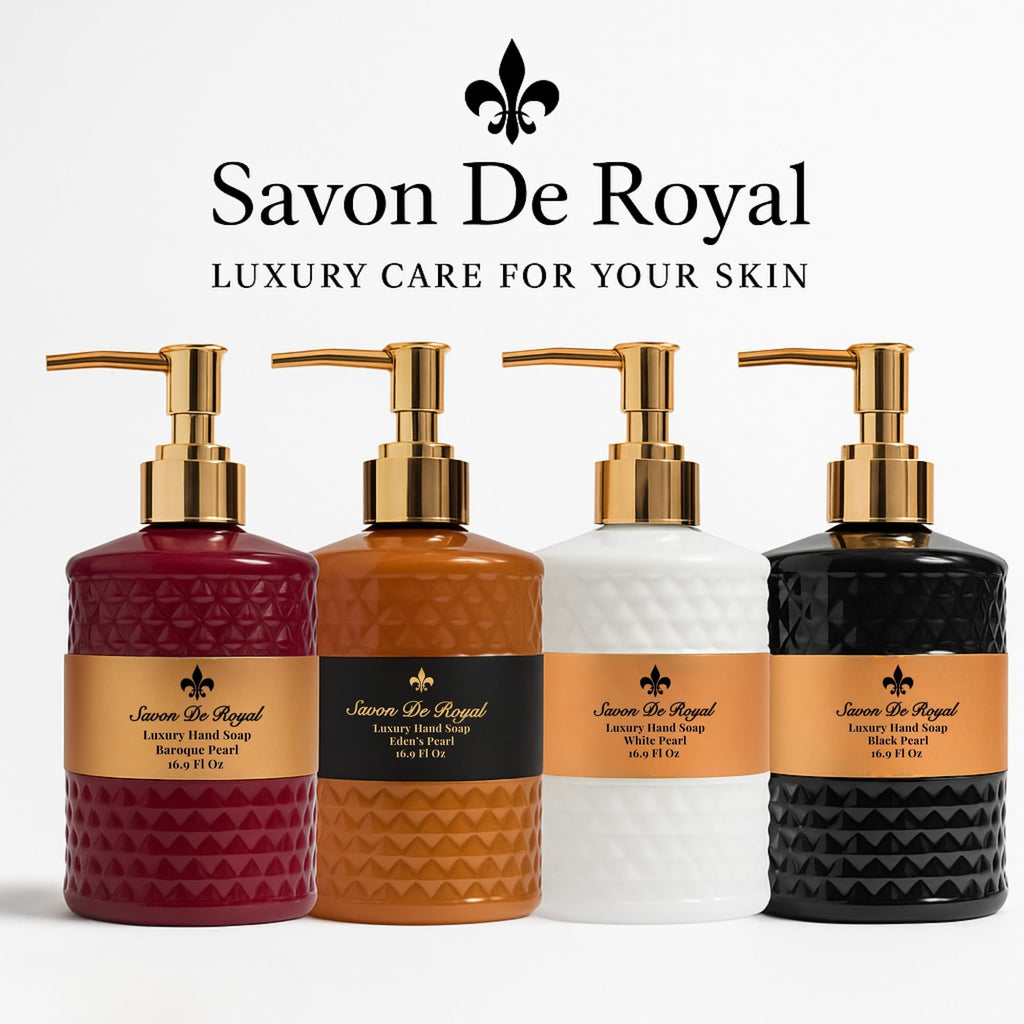 Savon De Royal Luxury Pack of 3 Liquid Hand Soap, Jasmine/Musk Vanilla/Vanilla Orange Bathroom Soap Hand Wash Refillable Bottle Gift 50.7 Fl Oz