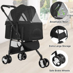 BestPet Pet Stroller Premium 3-in-1 Multifunction Dog Cat Jogger Stroller for Medium Small Dogs Cats Folding Lightweight Travel Stroller with Detachable Carrier, Black
