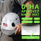 Hard Hats Construction OSHA Approved - ANSI Z89.1 Reflective Construction Worker Hat, Vented White Hard Hat with Visor for Men Women, ABS Safety Helmet for Adults,6-pt.Suspension