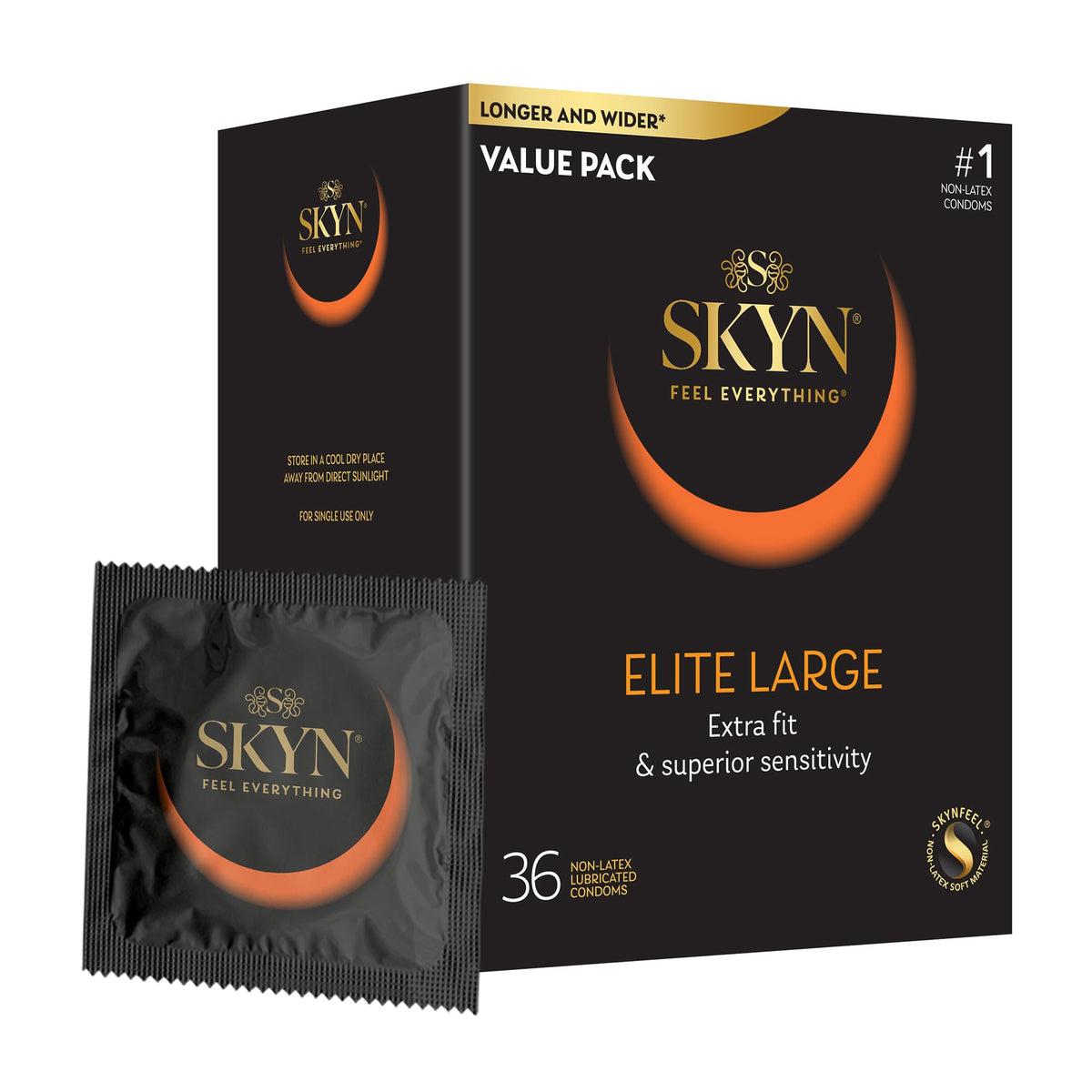 SKYN Elite Large Condoms – 36 Count – Ultra-Thin, Lubricated Latex-Free Condoms, Longer and Wider for a More Comfortable Fit
