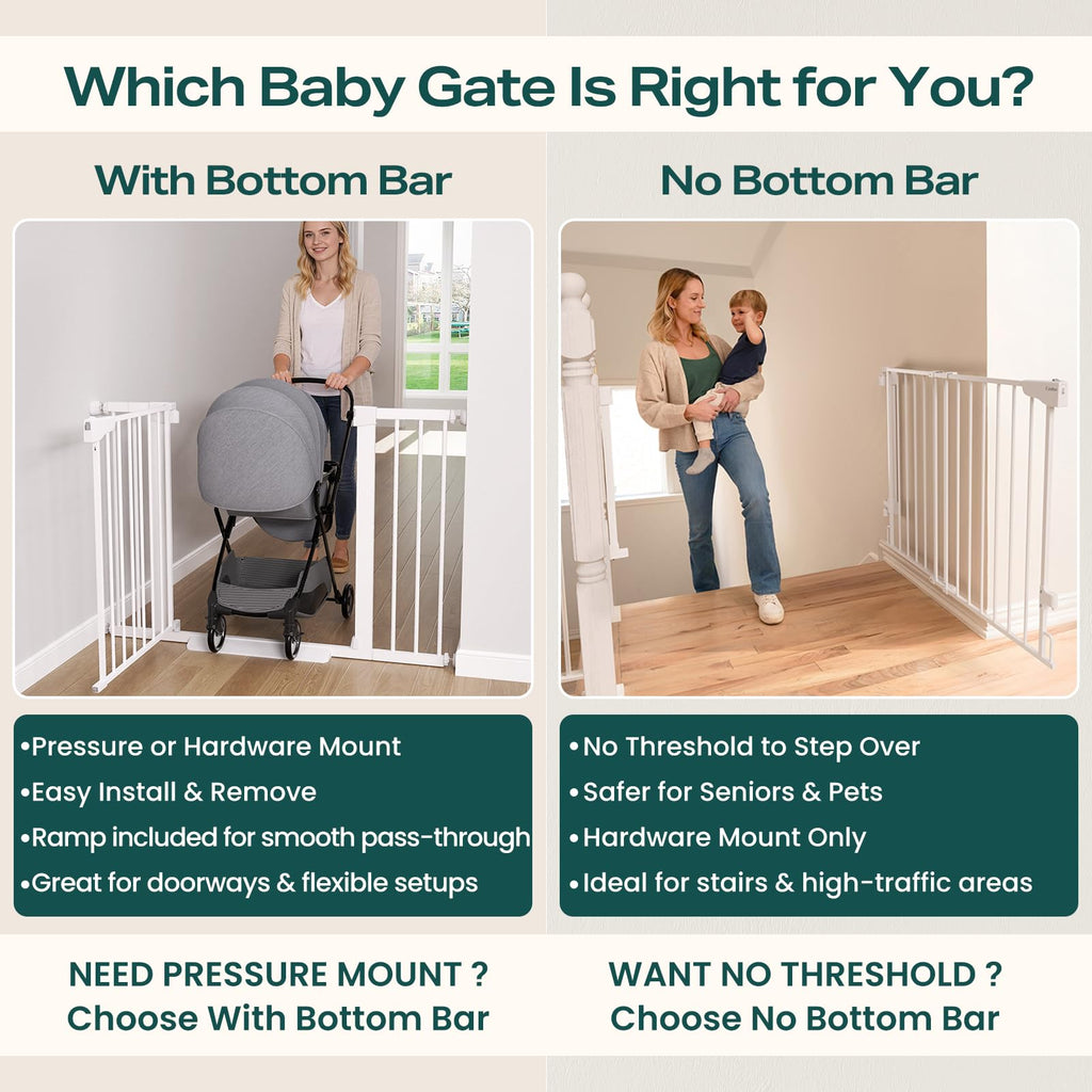 Cumbor 43.5" Auto Close Safety Baby Gate, Extra Tall and Wide Child Gate, Easy Walk Thru Durability Dog Gate for The House, Stairs, Doorways. Includes 4 Wall Cups, 2.75-Inch and 8.25-Inch Extension, W