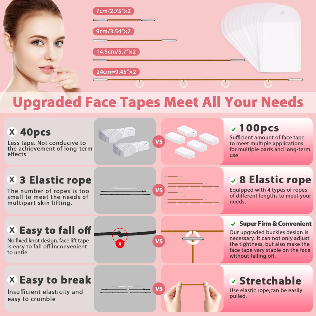 Neck Tape Lifting Invisible,Face Tape Lifting Invisible 140PCS Face Lift Tapes and Bands with 8 Strings Facelift Tape for Face,Neck Tape Lift Turkey for Sagging Skin Double Chin Jowls Eyes Wrinkles