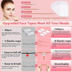 Neck Tape Lifting Invisible,Face Tape Lifting Invisible 140PCS Face Lift Tapes and Bands with 8 Strings Facelift Tape for Face,Neck Tape Lift Turkey for Sagging Skin Double Chin Jowls Eyes Wrinkles