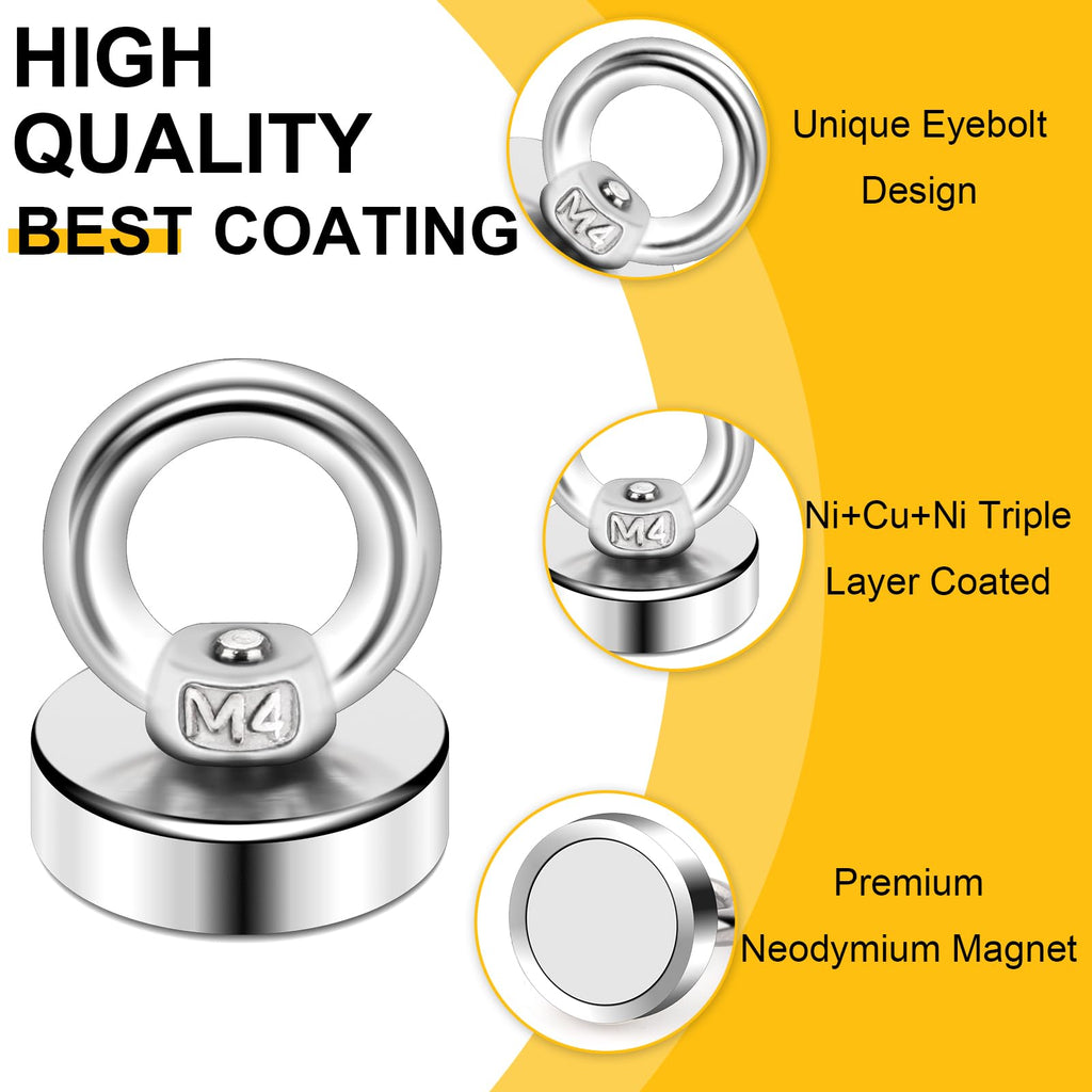 DIYMAG Magnetic Hooks with Countersunk Hole Eyebolt 40LBS 6 Pack