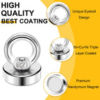 DIYMAG Magnetic Hooks with Countersunk Hole Eyebolt 40LBS 6 Pack