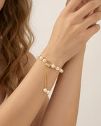 Cowlyn Pearl Bracelet Chain Link Baroque Culture Bossimi 14K Gold Filled Adjustable Fashion Valentine Charm Dainty Handmade Jewelry for Women Wife Mother