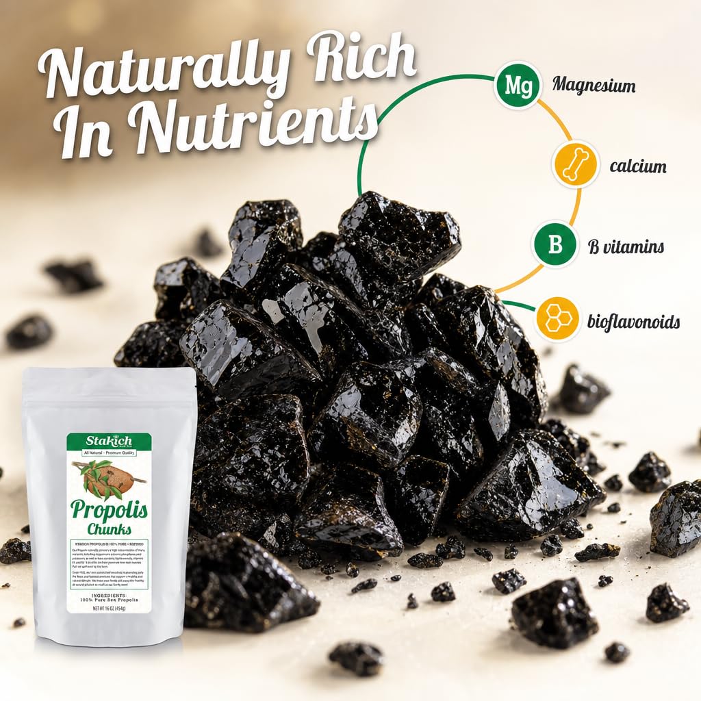Stakich Bee Propolis Chunks - Pure, Natural - 1 Pound (16 Ounce)