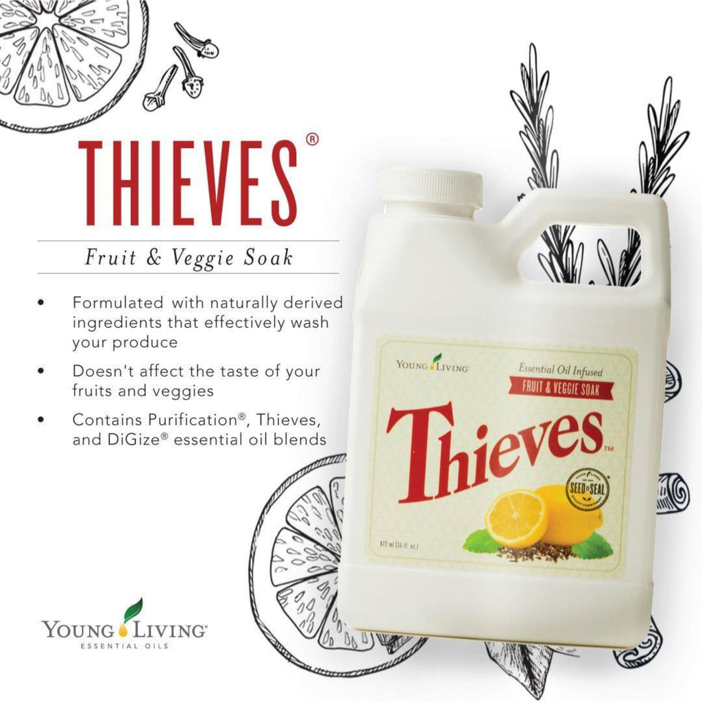 Young Living Thieves Fruit & Veggie Soak, 16 fl oz | Natural Home Care Cleanser | Gently Cleansing | Plant-Based | Infused with Water, Decyl Glucoside, Citric Acid, & Sodium Citrate