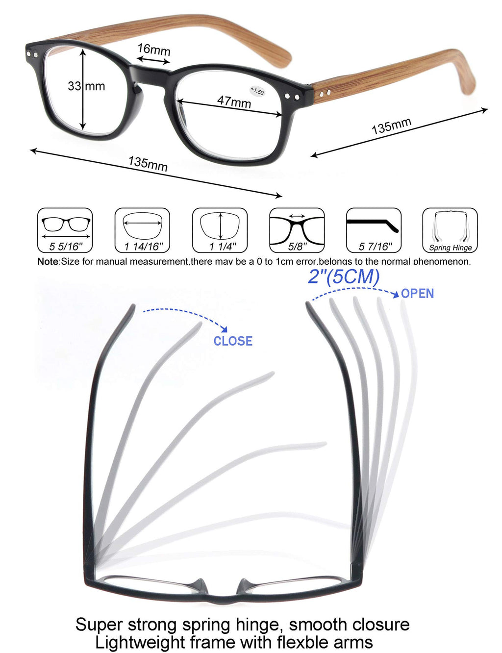 MODFANS 4 Pack Reading Glasses 2.5 Fashion Wood-Look Spring Hinges Stylish Readers Men Women