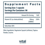 Vital Nutrients Vitamin D 2000 IU - Vitamin D3 Supplement - Healthy Bones, Teeth, Muscles*- Cellular & Immune Function - Calcium Absorption - Gluten, Dairy and Soy Free - 90 Capsules