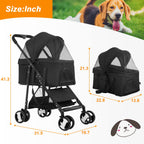 BestPet Pet Dog Stroller with Premium 3-in-1 Multifunction & Detachable Carrier for Folding Lightweight Cat Travel Stroller,Black
