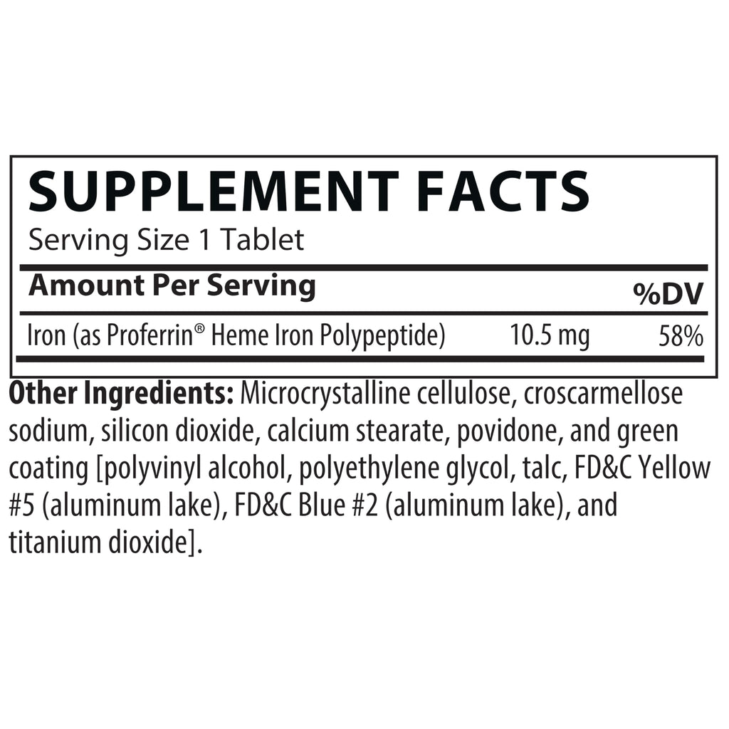 Proferrin ES- 10.5mg of high Absorbing Heme Iron Polypeptide. Made in The USA. 90 Tablets. Easy on The Gut. Not affected by Coffee, Calcium, or PPI's.