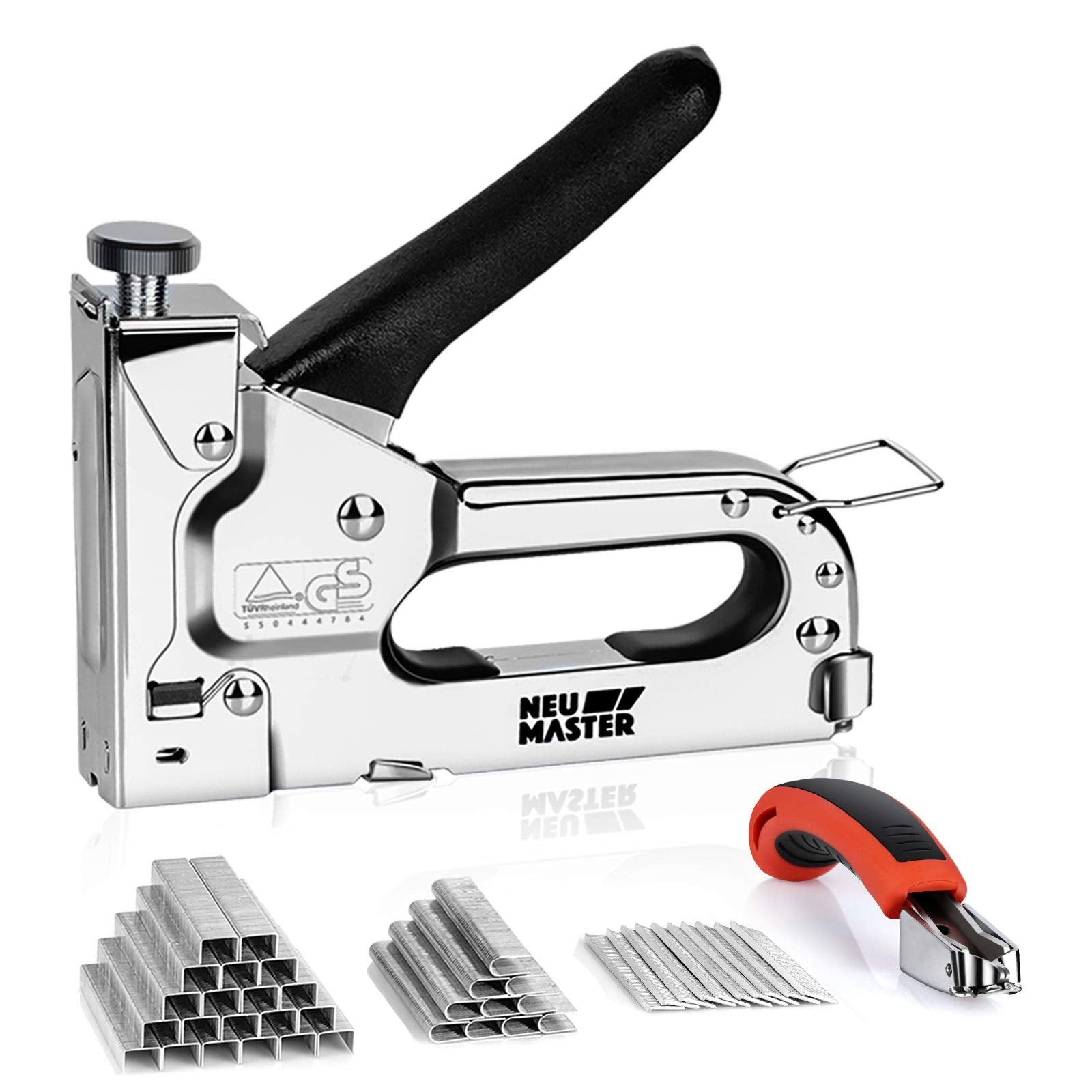 NEU MASTER 3 in 1 Staple Gun, Manual Upholstery Stapler Gun for Wood with 2000 Staples & Staple Remover, Adjustable Power Design for Furniture, Carpentry, DIY, Decoration & Home Repair