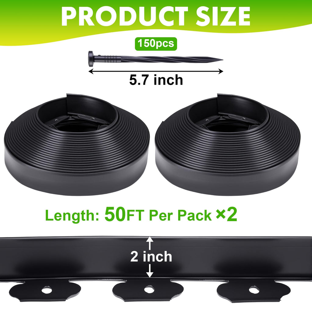 Aarcinhke Landscape Edging, 2IN x 100FT Plastic Garden Edging Borders