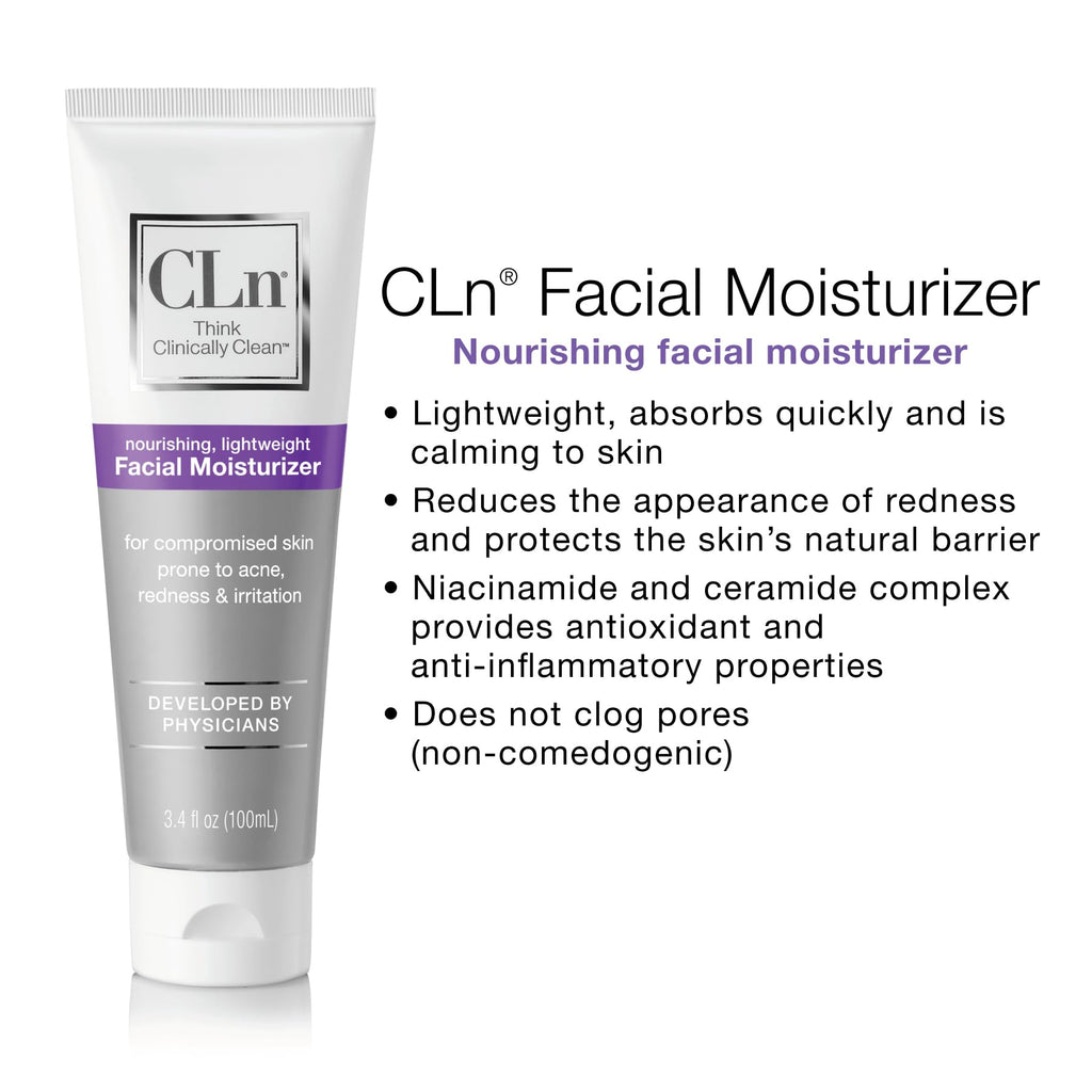 CLn® Facial Moisturizer - Soothes & Calms Skin, Helps Reduce Appearance of Redness, Locks in Moisture without Clogging Pores, Dermatologist & Clinically Tested, 3.4 oz.