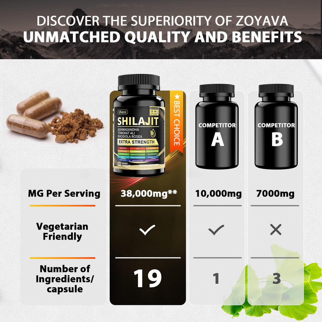 Uheco Shilajit Supplement with Sea Moss, Ashwagandha, Tongkat Ali - Shilajit Pure Himalayan Organic Fulvic Acid Capsules - 90 Count