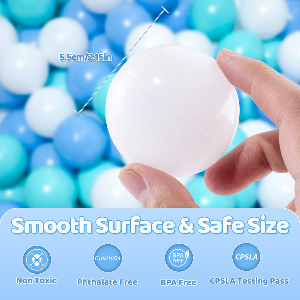 MoonxHome Ball Pit Balls for Toddlers & Dog, BPA Free Crush Proof Plastic Toy Balls for Ball Pit, Children's Pool Water Toys, Ideal Gift for Christmas Balls for Play Tent 2.15" 100pcs White&Green&Blue