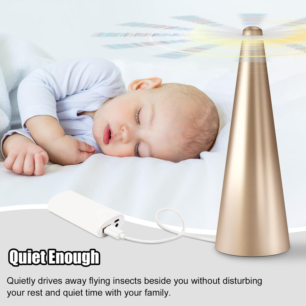 Glovv Fly Fans for Tables, Bug Food Fan Outdoor Indoor Keep Flies Away, 4 Pack Portable Batteries Powered Picnic Table Top Spinner with Metal Hanger, Fly Repellent for Restaurant, Camping (Golden)