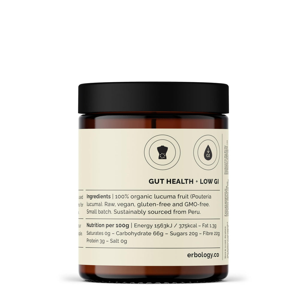 Erbology Organic Lucuma Powder 3.2 oz - 45 Servings - Gut Health Support - Low Glycemic Index - Sustainably Sourced Straight from Farm in Peru - Small Batch - Vegan - GMO-Free