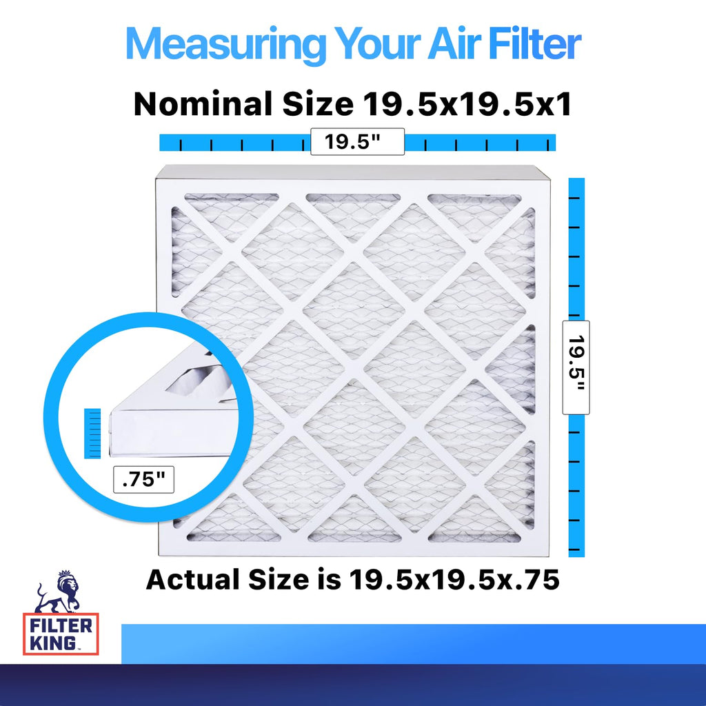 Filter King 19.5x19.5x1 Air Filter (MERV 8) (4-Pack) Dust & Allergy Control AC Furnace Filters, MADE IN USA, HVAC, Pleated, Electrostatic (Actual Size: 19.5 x 19.5 x .75)