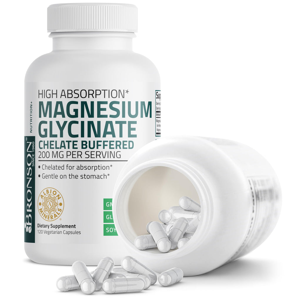 Bronson Magnesium Glycinate 200 MG per Serving Chelated for High Absorption, Gentle On Stomach, Non-GMO, 120 Vegetarian Capsules