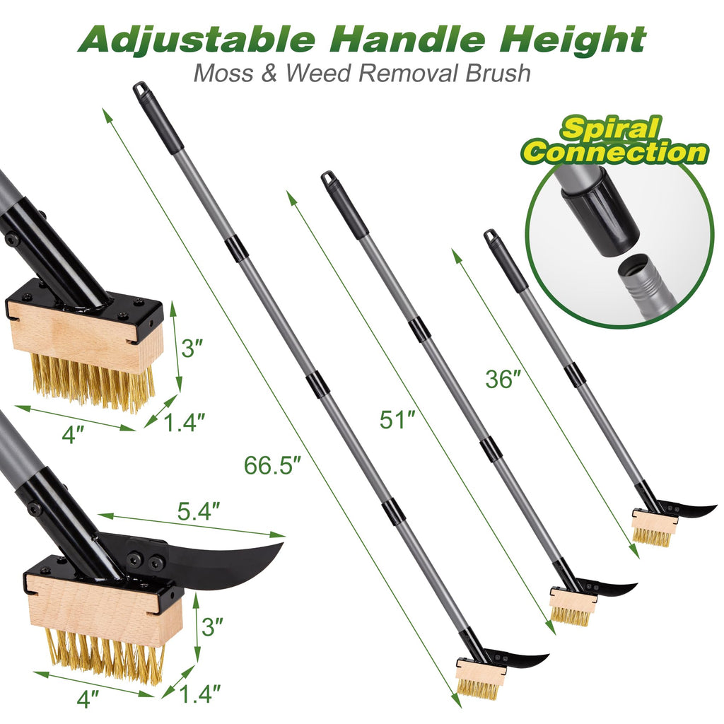 Walensee 66.5in Adjustable 3-in-1 Crack Weeder & Moss Remover Brush Tool