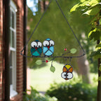 Rswardeleco Stained Glass Birds Window Hanging, Owl Suncatcher Decor