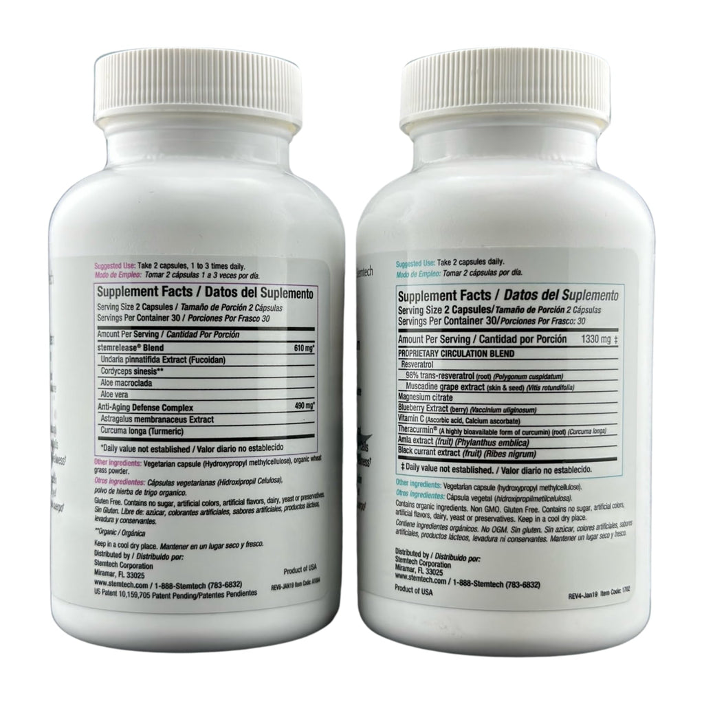 Stemtech StemRelease3 & StemFlo Combo Pack | Supports Stem Cell Renewal, Circulation, Detox & Cardiovascular Health | with SE3, Fucoidan, Curcumin, AFA Extract & Enzymes | 30 Servings