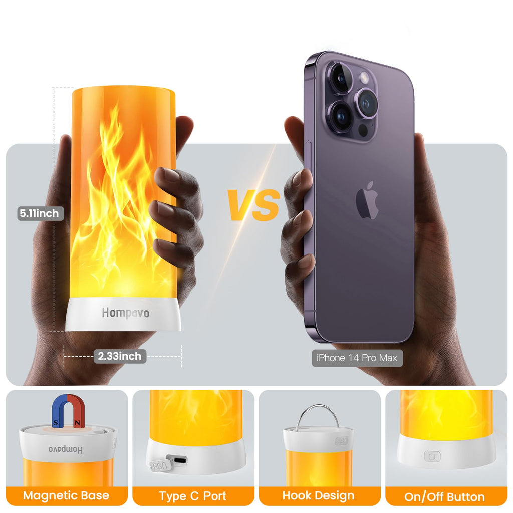 Hompavo 【Upgraded】 Flame Lights with Remote, Timer, 4-Mode Rechargeable