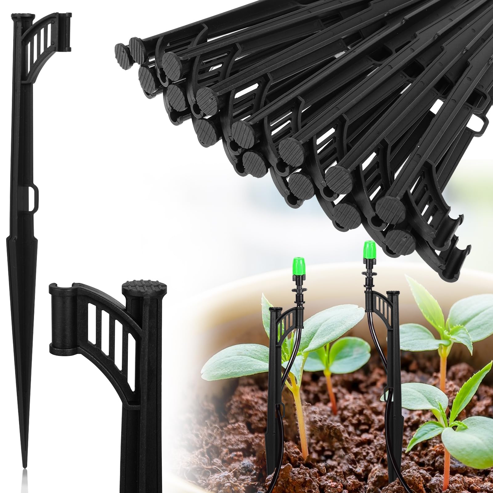 30 Pcs 12.8" Irrigation Drip Support Stakes 1/4 Inch Drip Irrigation Stakes for 1/4 Inch Drip Irrigation Tubing Hose Holder Drip Irrigation Support Stakes for Gardens Irrigation Supplies