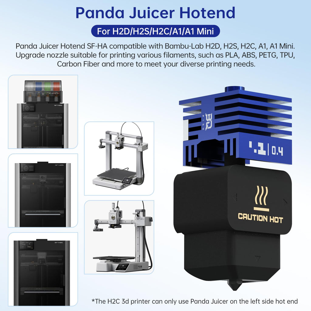 2 Pack BIQU Panda Juicer SF Hotend Print Head Kit for Bambu-Lab H2D/H2S/H2C/A1/A1 Mini Upgrade Standard Flow High Temperature Hot End 0.4mm Hardened Steel Detachable Nozzle with 5PCS Silicone Sock