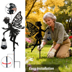 2 Pack Solar Fairy Garden Statues Outdoor Decor, Mother's Day Gift Ideas for Gardening Mom Grandma Birthday, Metal Fairy Figurine Light Stake Housewarming Ornament for Patio Lawn Yard Pathway
