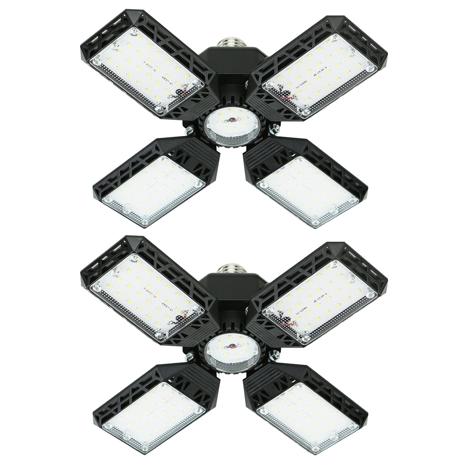 QiyuanLS 2-Pack LED Garage Light, 150W Deformable LED Ceiling Lights, 15000LM Garage Lighting with 4 Adjustable Panels, E26/E27 Shop Lights for Basement, Workshop, Attic