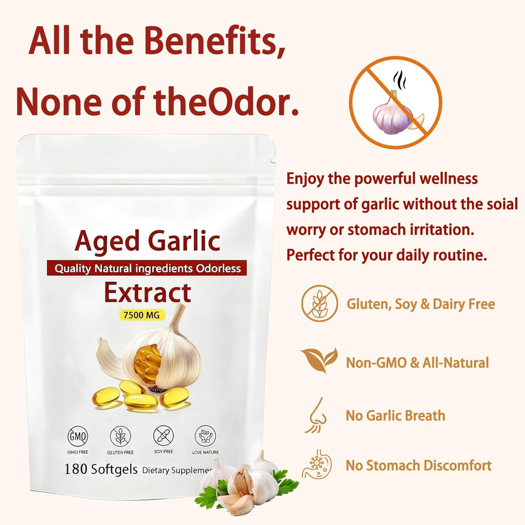 Louma NuvaPure Aged Garlic - 7500mg Odorless, Lumine Aged Garlic Extract, Non-GMO - 180 Softgels