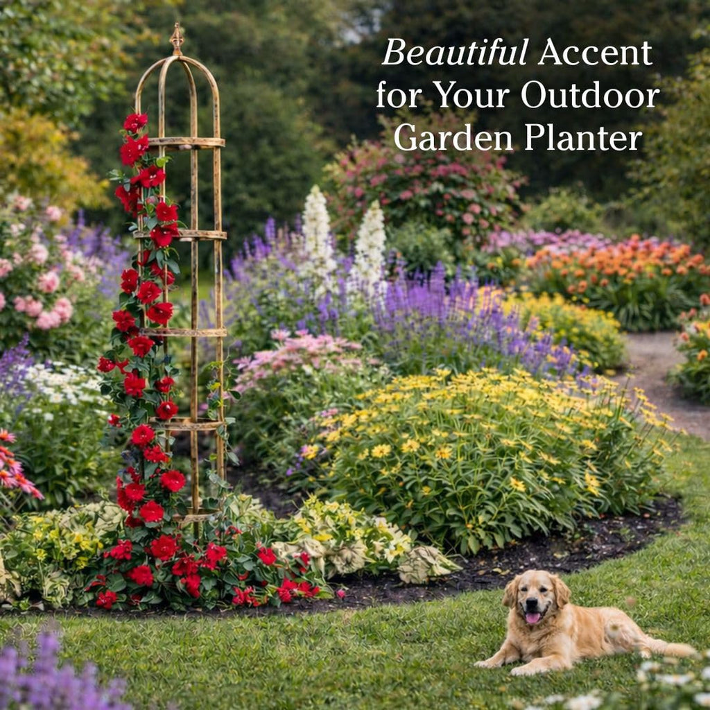 Plow & Hearth Metal Garden Obelisk | Indoor/Outdoor | Powder-Coated Steel | Trellis for Climbing | Floral Pattern | 11" Dia. x 7'H | Bronze