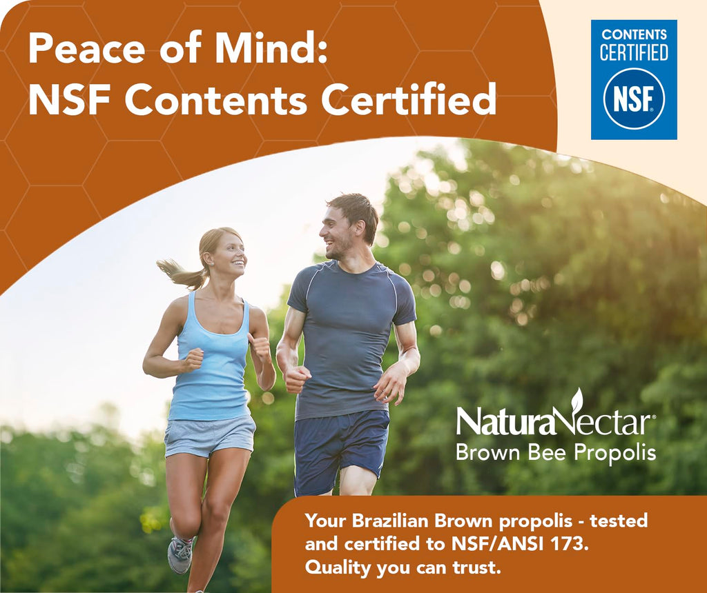 NaturaNectar - Brown Bee Propolis - NSF Contents Certified - Premium Brazilian Propolis - Gluten-Free Supplement with Flavonoids, FLAV-B and PWE - Naturally Sourced Through Ethical Beekeeping (60pcs.)