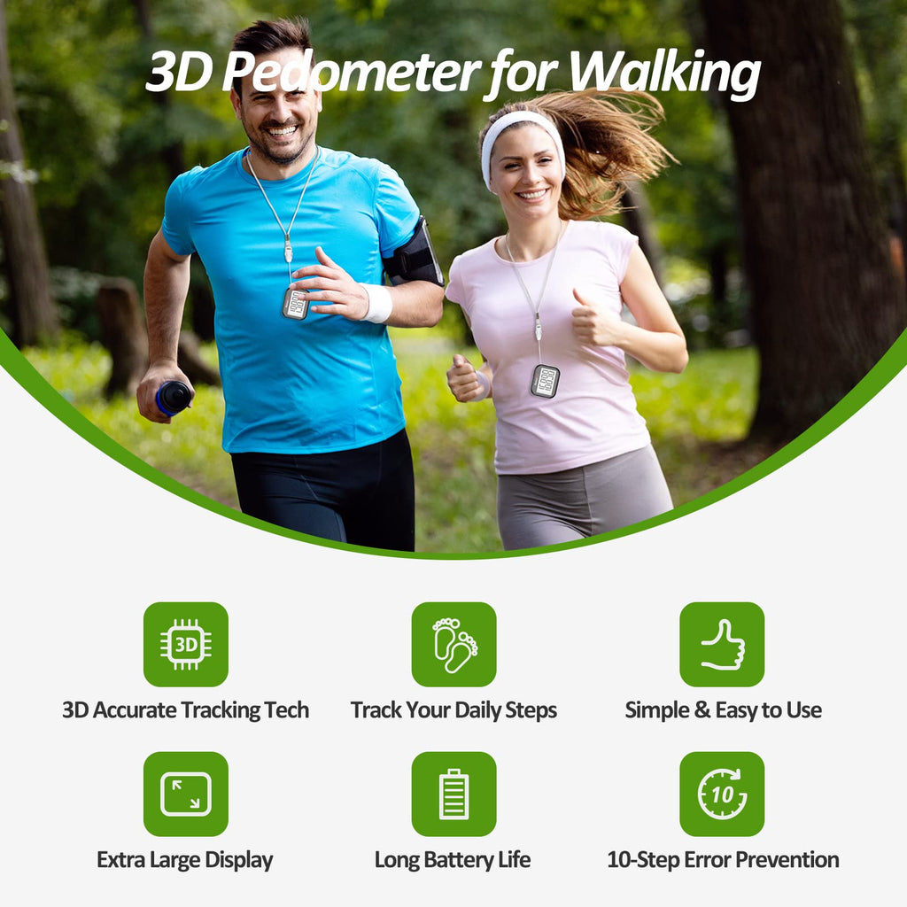 3D Pedometer for Walking, Simple Step Counter for Walking with Removable Clip and Lanyard, Accurate Pedometers for Steps, Step Tracker with Large Display for Men Women and Kids