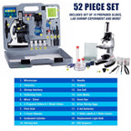 AmScope 120X-1200X 52-pcs Beginner Microscope STEM Kit with Metal Body Microscope, Plastic Slides, LED Light and Carrying Box (M30-ABS-KT2-W),White