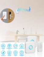 FOVKSUC Wireless Doorbell, Classroom Doorbell, with 60 Chimes 5 Levels Volume and LED Flash, 1000ft Range Waterproof Door Bells for Homes Office Hospital (2 Receivers + 1 Button, White, U.S. Plug)