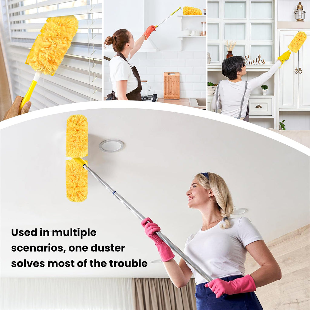 Heavy Duty Duster Refills for swiffer Duster, Disposable Dusters Kit for Cleaning Dusting Furniture Blind Ceiling Fan, Electrostatic Lock-Dust Technology 360 Feather Duster，60 Duster and 1 Handle