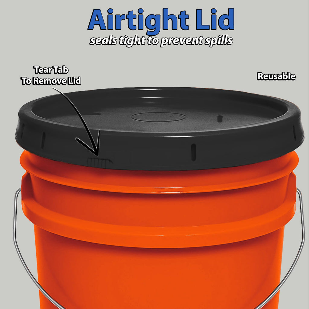 MKS Plastics 3.5-Gallon Bucket with Airtight Lid – Made in USA, Food Grade BPA Free Plastic, Heavy Duty Multi-Use, Metal Handle with Grip, Stackable Storage – Orange, 1 Pack