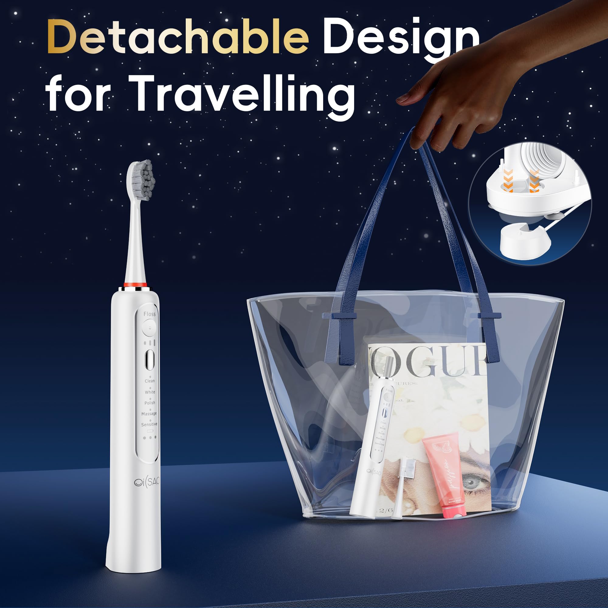 OILSAO Electric Toothbrush with Water Flosser Combo in One, Professional Flossing Toothbrush for Teeth Cleaning and Flossing, Plaque Removal, Rechargeable,5 Brush Modes & 3 Flossing Speeds,500ML,White