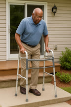 Caring Two-Button Folding Walkers Without Wheels, 300 lbs Weight Capacity - Robust & Adjustable Mobility Aid for Elderly and Disabled Individuals - 1 Count