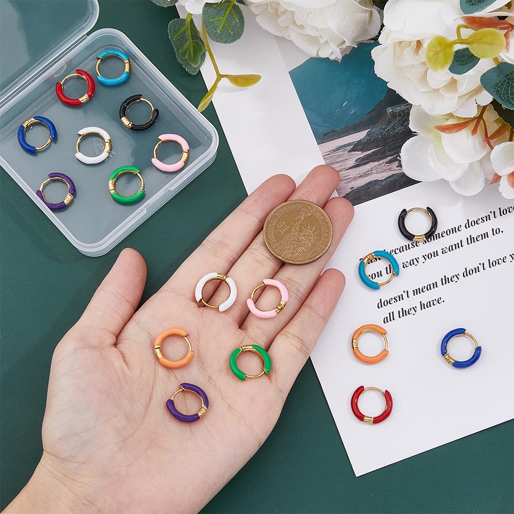 DICOSMETIC 9 Pairs Enamel Hoop Earring 15-16mm Colored Hoop Earrings 18K Gold Plated Huggie Hoops Earrings Small Cute Statement Earring Stainless Steel Fashion Jewelry Set for Women