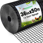 Amagabeli Black Hardware Cloth 1 x 1 inch 36inch x 50ft Heavy Duty PVC Vinyl Coated Wire Mesh Roll Weld Wire Fence Chicken Wire 12 Gauge Garden Fence Chicken Coop Fencing Gopher Rabbit Tree Guard