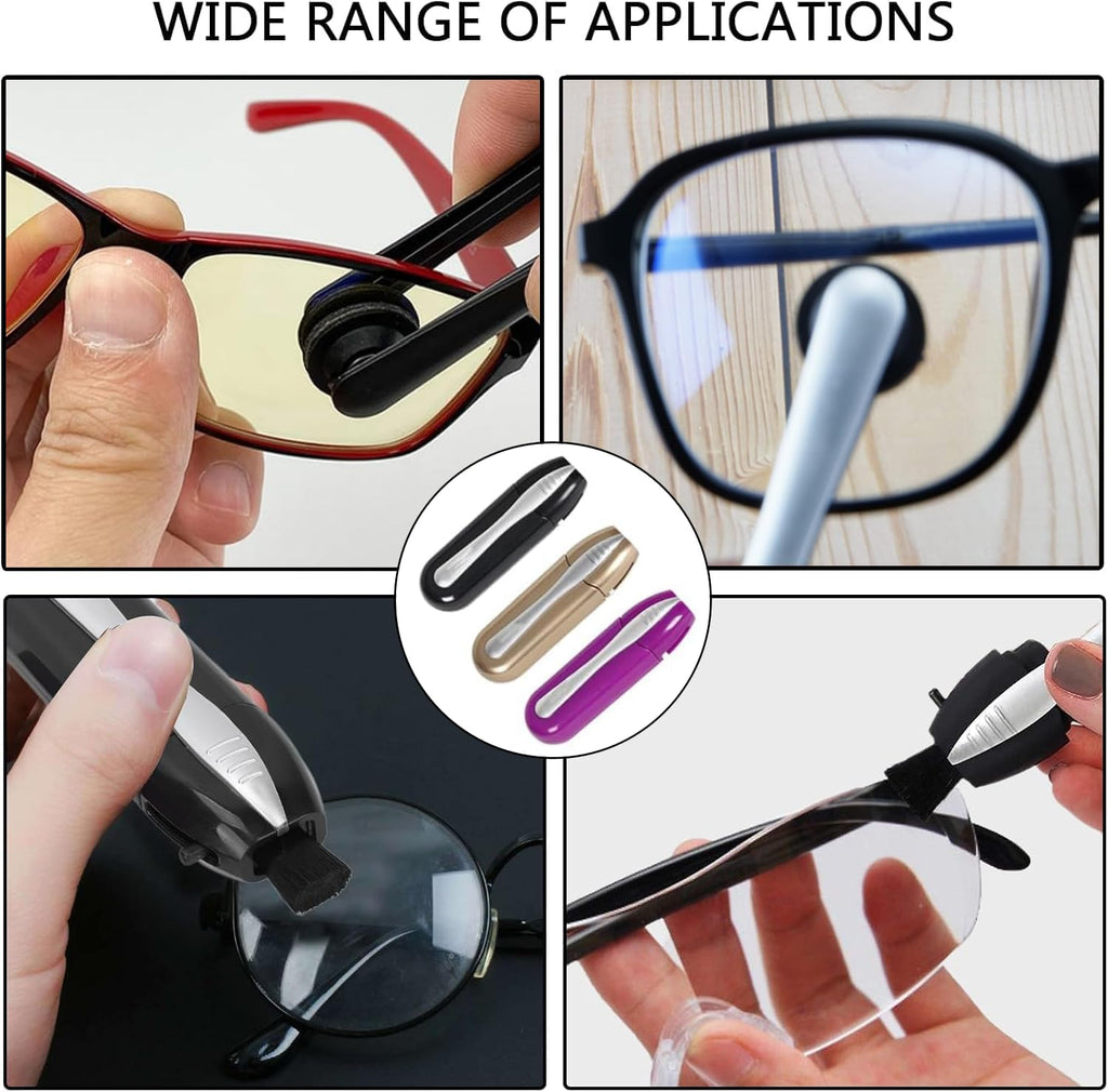3Pcs Glasses Cleaner, Eyeglass Cleaner Portable Eyeglass Cleaning Kit, Lens Cleaner with Microfiber Tech Portable Mini Sunglasses Brush Cleaning Tool, Easily to Carry for Travel Commutes Office School