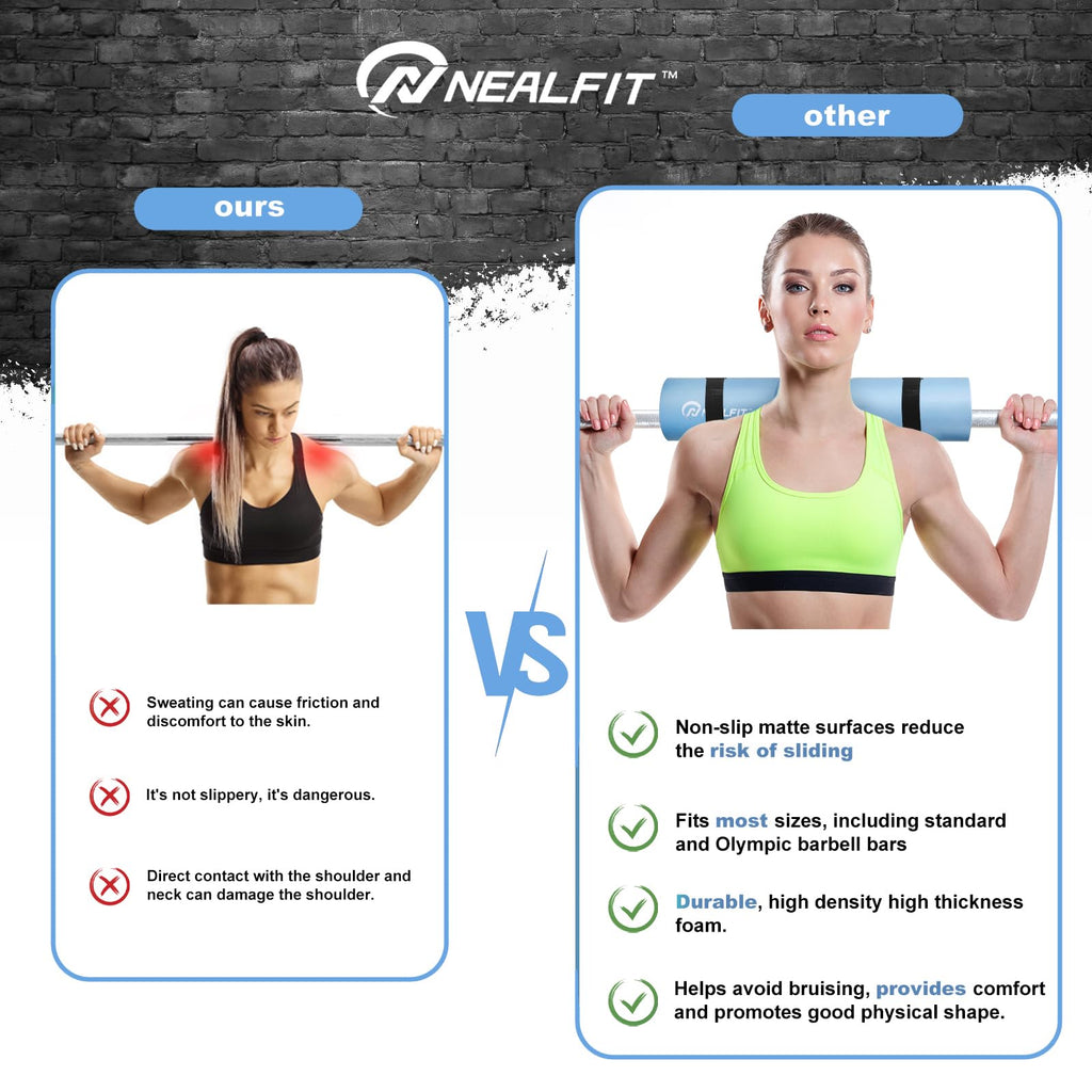 NEALFIT Barbell Pad Squat Pad for Squats���Squat Bar Pad���Great for Weightlifting,Lunges and Hip Thrusts���Foam Sponge Pad���Fit Standard and Olympic Bars Perfectly (Light Blue)