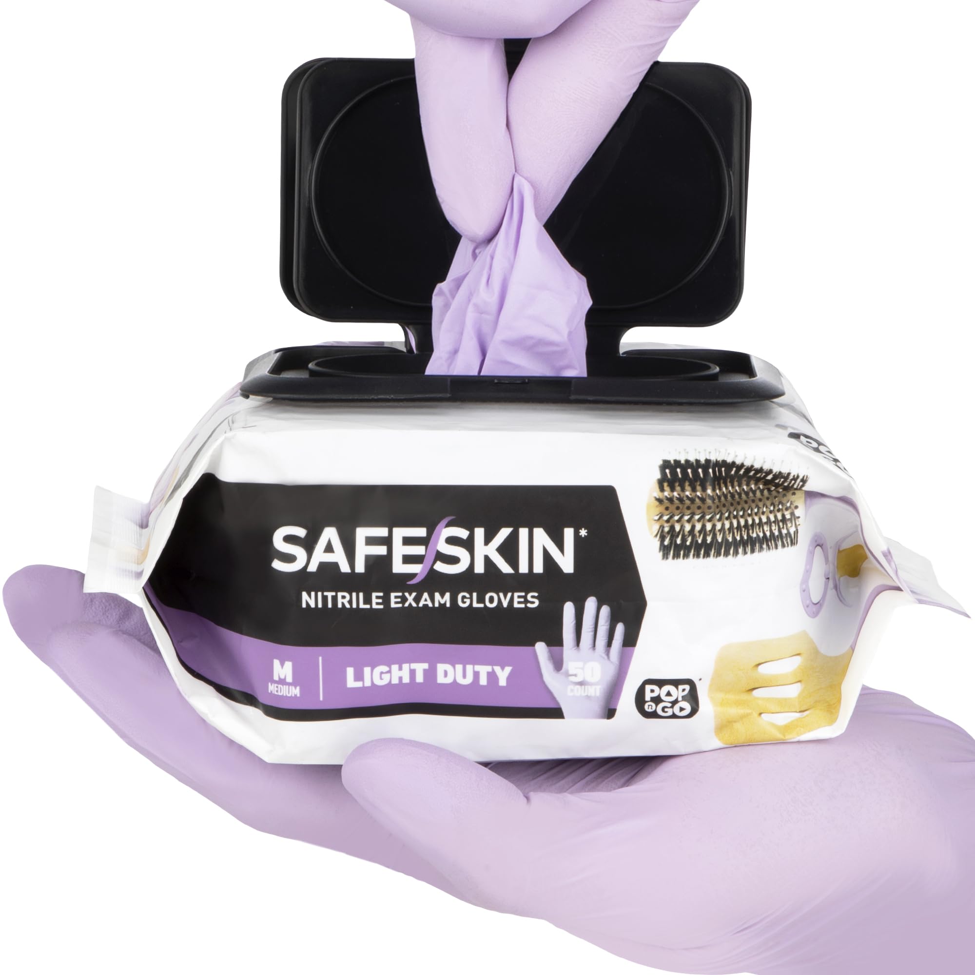 SAFESKIN Nitrile Disposable Gloves, 50-Count Pack, Light Duty, Large Size, Powder Free - For Food Handling, First Aid, Hair Coloring, Baby and Pet Care - Premium Medical Exam Gloves