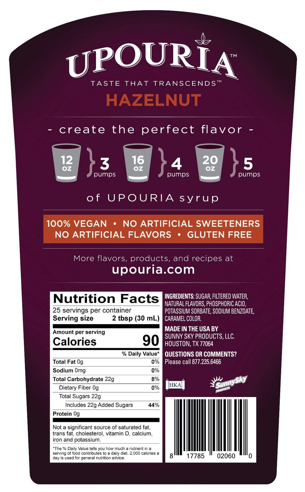 Upouria French Vanilla, Caramel & Hazelnut Flavored Syrup, 100% Vegan and Gluten-Free, 750ml bottles - Set of 3 - Pumps included